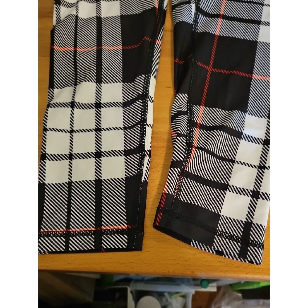 Minibeast XL Black & White Plaid Leggings with Red Stripe XL - Picture 5 of 7